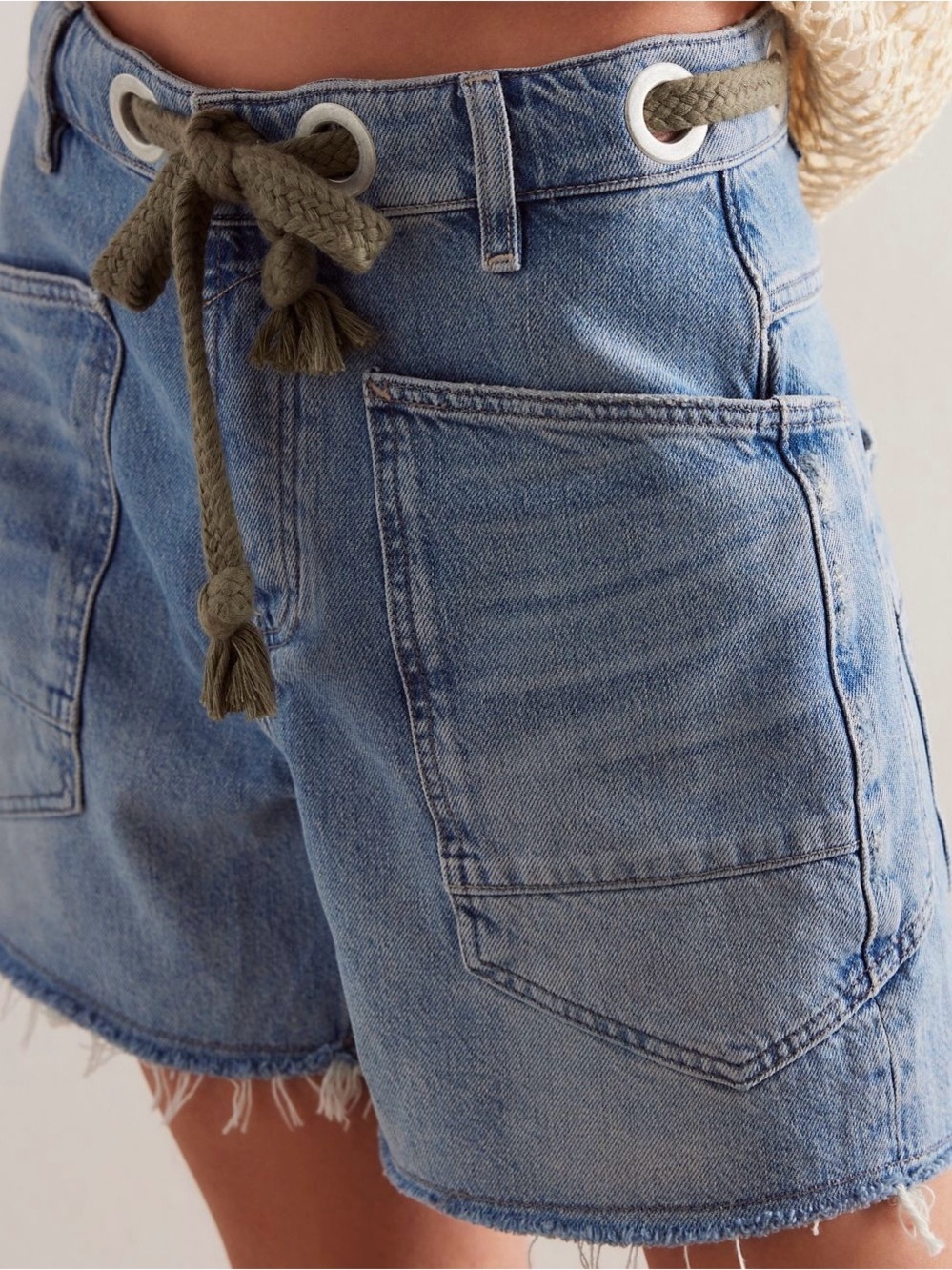 Denim Shorts with Rope Tie - Light Blue